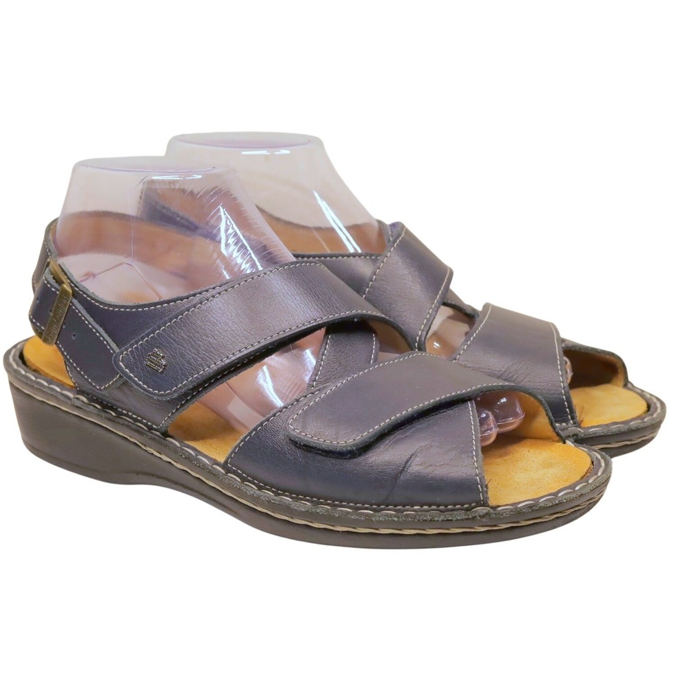 FINN COMFORT Leather Adjustable Strap Comfort Sandals Navy Blue Sz 39 9059706 3